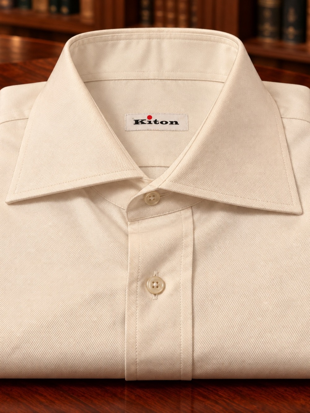 Kiton Men's White Twill Dress Shirt